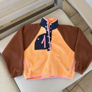 New Free People Hit The Slopes Fleece Colorblock Pullover Jacket Brown Orange XS